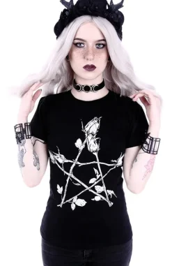 Klasyczny damski t-shirt z pentagramem z różami "ROSE PENTAGRAM"-Restyle Fashion