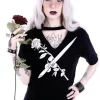 Koszulka z Różą i sztyletem V-neck z chokerem "STAY SHARP"-Restyle Clearance
