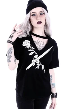 Koszulka z Różą i sztyletem V-neck z chokerem 