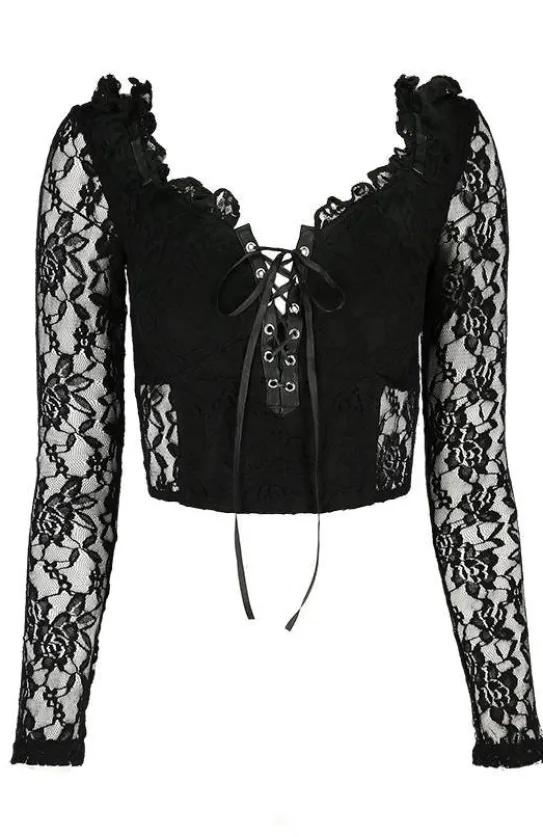 Krótki koronkowy top z dekoltem serduszkowym-Restyle Online