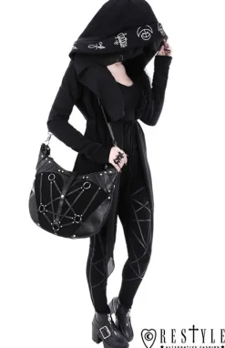 Legginsy, gotyckie getry bawełniane z pentagramami harness