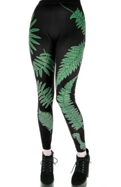 Legginsy z nadrukiem zielonych paproci-Restyle Online