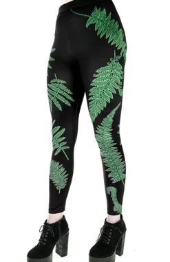 Legginsy z nadrukiem zielonych paproci-Restyle Online