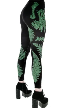 Legginsy z nadrukiem zielonych paproci-Restyle Online