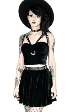 MOON HARNESS TOP czarny krótki top welur-Restyle Clearance