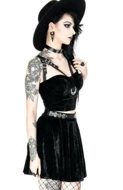 MOON HARNESS TOP czarny krótki top welur-Restyle Clearance
