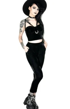 MOON HARNESS TOP czarny krótki top welur-Restyle Clearance