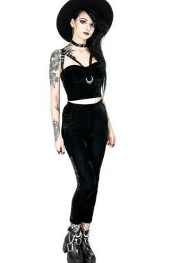 MOON HARNESS TOP czarny krótki top welur-Restyle Clearance