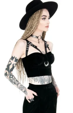 MOON HARNESS TOP czarny krótki top welur-Restyle Clearance