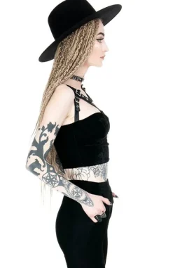 MOON HARNESS TOP czarny krótki top welur-Restyle Clearance