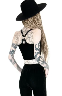 MOON HARNESS TOP czarny krótki top welur-Restyle Clearance