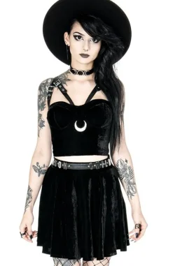 MOON HARNESS TOP czarny krótki top welur-Restyle Clearance