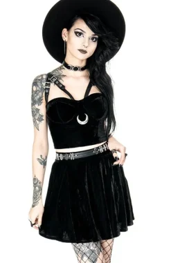 MOON HARNESS TOP czarny krótki top welur-Restyle Clearance