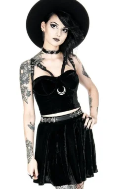 MOON HARNESS TOP czarny krótki top welur-Restyle Clearance