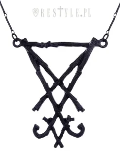 Naszyjnik długi, srebrny wisior okultystyczny "LUCIFER SIGIL BLACK"-Restyle Discount