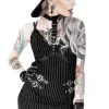 Obcisła Gotycka Sukienka w prążek z obrożą z Dringami-Restyle Hot