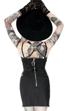 Obcisła Gotycka Sukienka w prążek z obrożą z Dringami-Restyle Hot