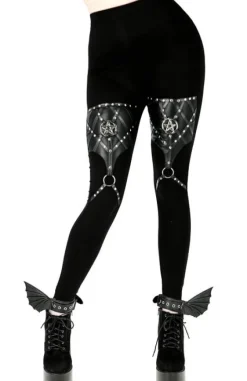 PENTAGRAM HARNESS LEGGINGS legginsy z bawełny z harnessem-Restyle Outlet