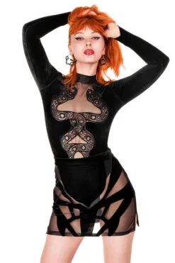 PHOENIX SKIRT Drapieżna spódnica mini z aksamitu i siateczki-Restyle Discount