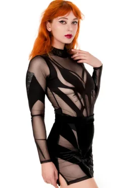 PHOENIX SKIRT Drapieżna spódnica mini z aksamitu i siateczki-Restyle Discount