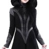 Rozkloszowany zimowy płaszcz, odpinany kaptur "FUTURE GOTH COAT"-Restyle Sale