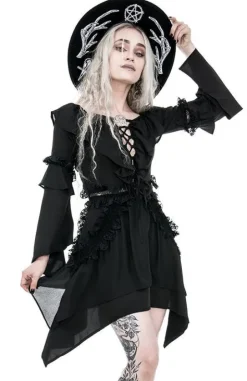 Sukienka gotycka BARDOT DRESS z falbanami i wiązaniem-Restyle Sale