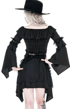 Sukienka gotycka BARDOT DRESS z falbanami i wiązaniem-Restyle Sale