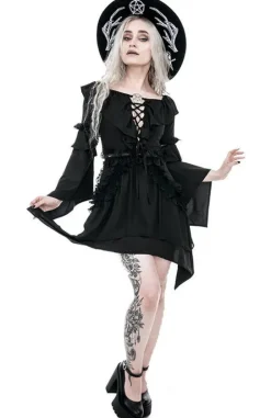 Sukienka gotycka BARDOT DRESS z falbanami i wiązaniem-Restyle Sale