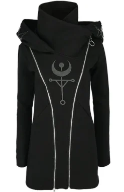 TWIN MOON HOODIE czarna gotycka bluza z dwoma suwakami i nadrukiem-Restyle New