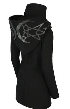 TWIN MOON HOODIE czarna gotycka bluza z dwoma suwakami i nadrukiem-Restyle New