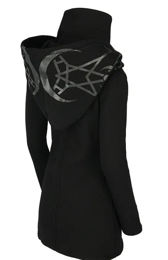 TWIN MOON HOODIE czarna gotycka bluza z dwoma suwakami i nadrukiem-Restyle New