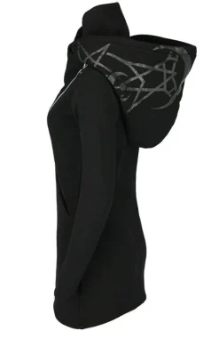 TWIN MOON HOODIE czarna gotycka bluza z dwoma suwakami i nadrukiem-Restyle New