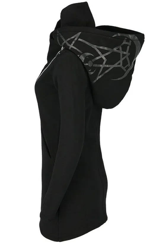 TWIN MOON HOODIE czarna gotycka bluza z dwoma suwakami i nadrukiem-Restyle New