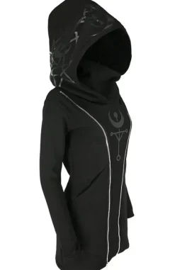 TWIN MOON HOODIE czarna gotycka bluza z dwoma suwakami i nadrukiem-Restyle New