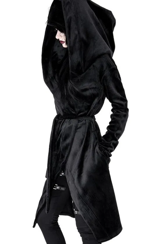 VELVET REAPER HOODIE, czarna gotycka aksamitna bluza z dużym kapturem-Restyle Hot