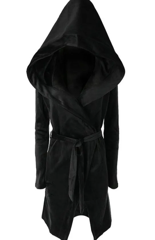 VELVET REAPER HOODIE, czarna gotycka aksamitna bluza z dużym kapturem-Restyle Hot