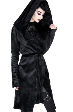 VELVET REAPER HOODIE, czarna gotycka aksamitna bluza z dużym kapturem-Restyle Hot