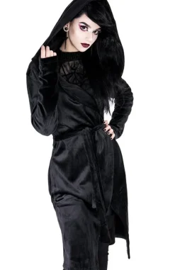 VELVET REAPER HOODIE, czarna gotycka aksamitna bluza z dużym kapturem-Restyle Hot
