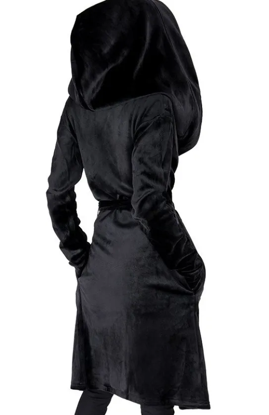 VELVET REAPER HOODIE, czarna gotycka aksamitna bluza z dużym kapturem-Restyle Hot