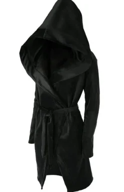 VELVET REAPER HOODIE, czarna gotycka aksamitna bluza z dużym kapturem-Restyle Hot
