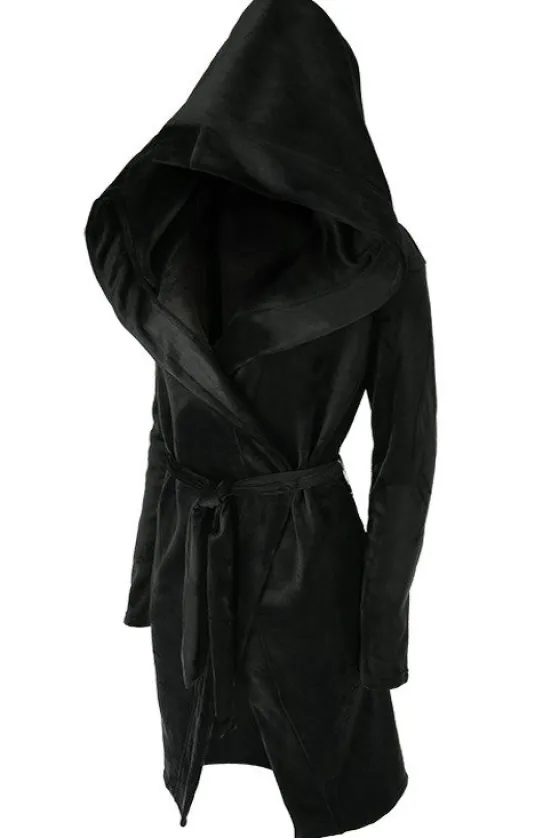 VELVET REAPER HOODIE, czarna gotycka aksamitna bluza z dużym kapturem-Restyle Hot