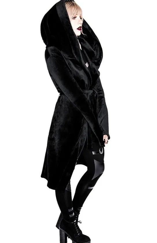 VELVET REAPER HOODIE, czarna gotycka aksamitna bluza z dużym kapturem-Restyle Hot