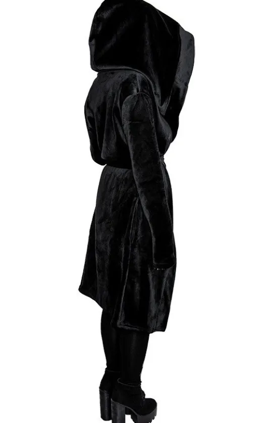 VELVET REAPER HOODIE, czarna gotycka aksamitna bluza z dużym kapturem-Restyle Hot