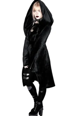 VELVET REAPER HOODIE, czarna gotycka aksamitna bluza z dużym kapturem-Restyle Hot