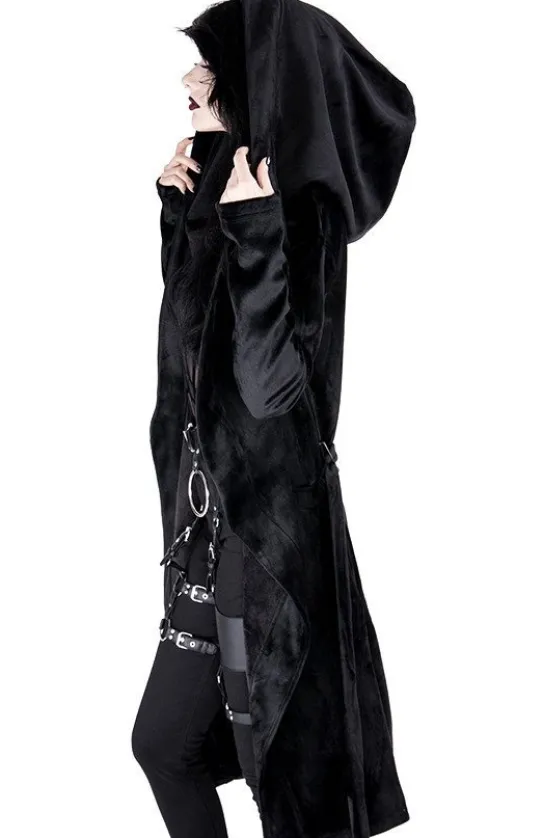VELVET REAPER HOODIE, czarna gotycka aksamitna bluza z dużym kapturem-Restyle Hot