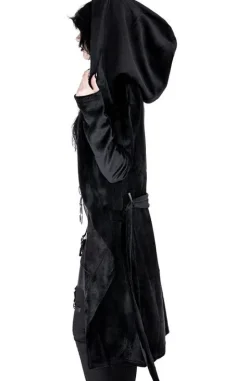 VELVET REAPER HOODIE, czarna gotycka aksamitna bluza z dużym kapturem-Restyle Hot