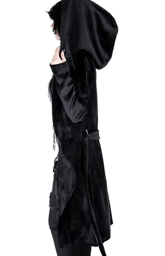 VELVET REAPER HOODIE, czarna gotycka aksamitna bluza z dużym kapturem-Restyle Hot