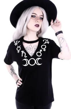 V-neck z chokerem gotycka koszulka z symbolami "SYMBOLS"-Restyle New