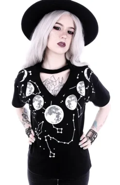 V-neck z chokerem gotycka koszulka z fazami księżyca "MOON PHASES"-Restyle Hot