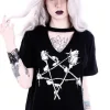 V-neck z chokerem koszulka z pentagramem z róż "ROSE PENTAGRAM"-Restyle Online